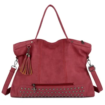 

Rivet Vintage PU Leather Female Handbag Women Shoulder Bag Fashion Tassel Messenger Bags tote Larger Handbags Travel Bag bolsa