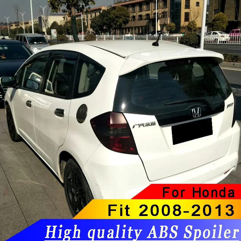 

High Quality ABS Material For Honda Fit Spoiler 2008-2013 jazz spoiler Car Rear Wing Primer Color Rear Spoiler