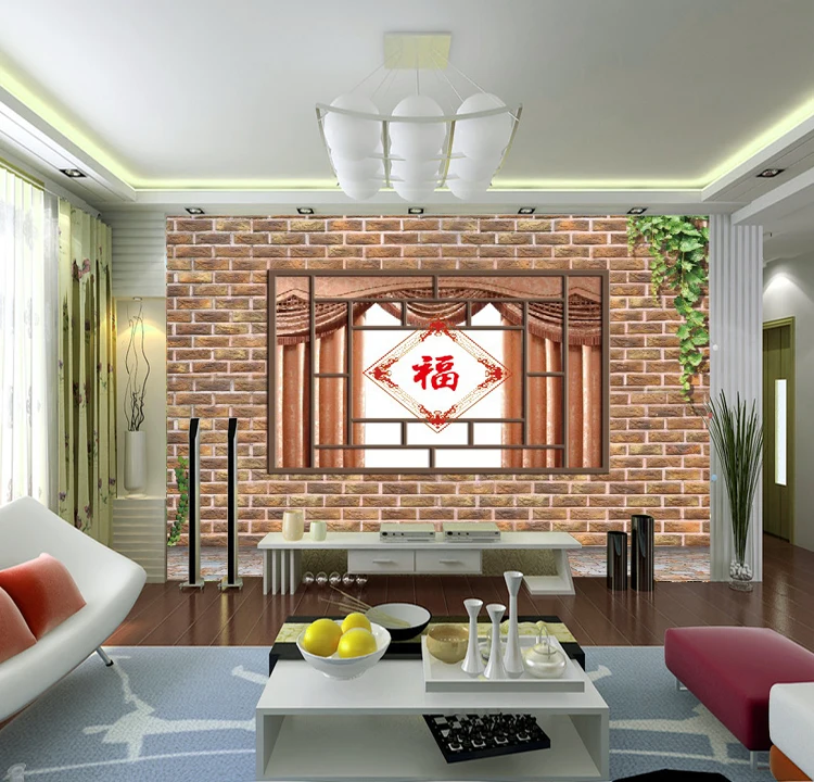 

Custom large murals nonwoven fabric 3d wallpaper room living room TV background bedroom brick Chinese style restaurant good luck