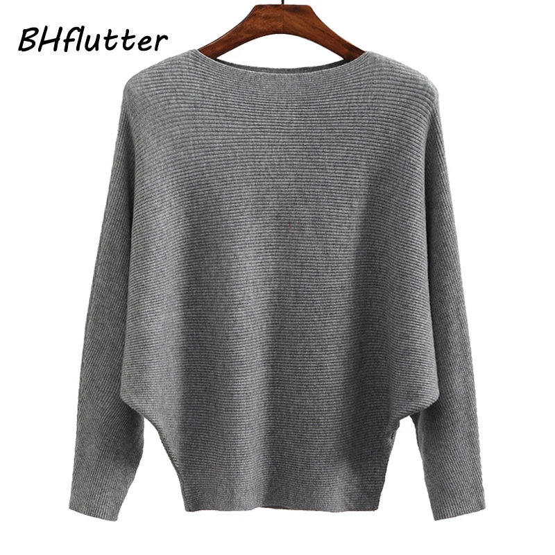 Cena BHflutter sweter kobiety głęboki dekolt dzianiny zimowe swetry topy kobieta Batwing Cashmere swetry na co dzień Jumper Pull Femme 2019