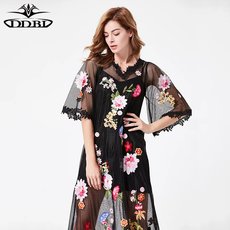 dress women summer 2018 runway womens fashion black see through dress 3xl 4xl plus size dresses 180622
