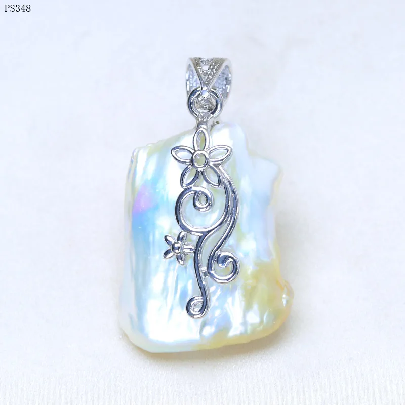 BaroqueOnly Square Shape Irregular Pearl Natural Freshwater White Flat Pearl 10-20mm Necklace Pendants PS Fine Jewelry