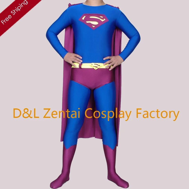 Free Shipping DHL DC Comics Blue and Purple Superman Costume Superhero Zentai Cosplay Lycra Spandex