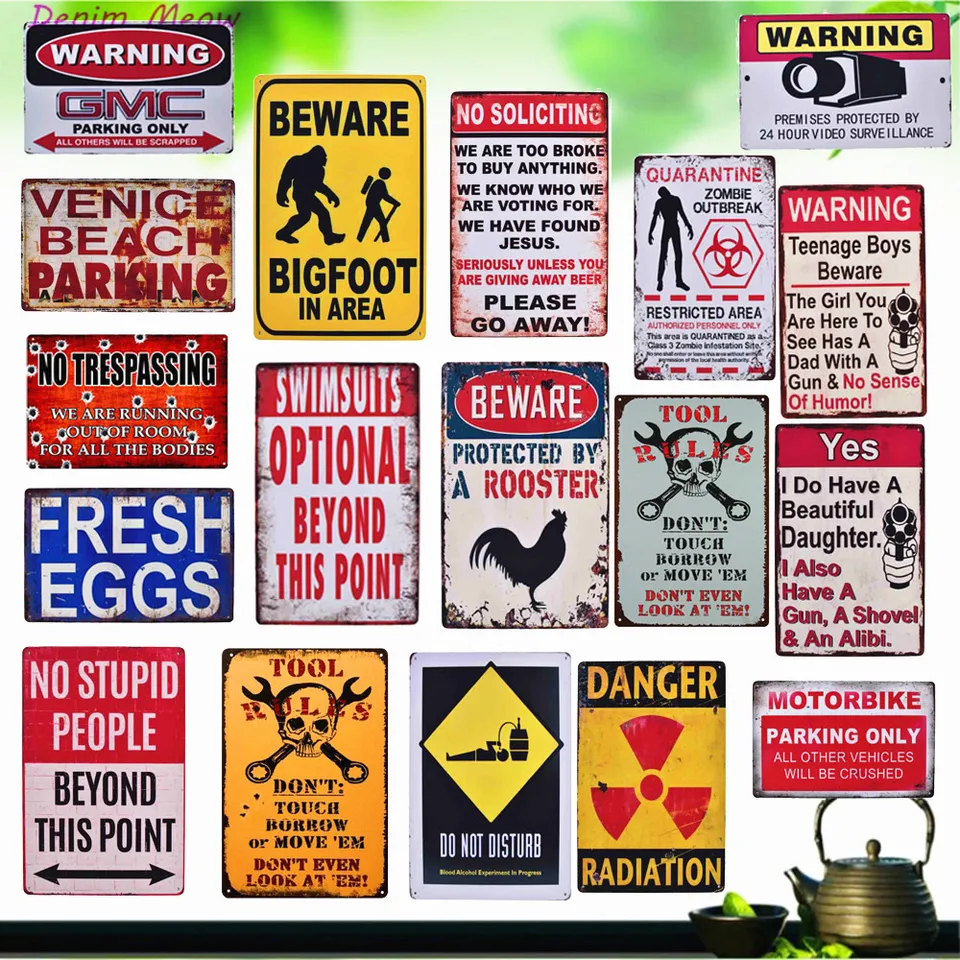 Metal Plate Sign Warn Here See Daughter Gun No Humor Cave Wall Home Decor Tin
