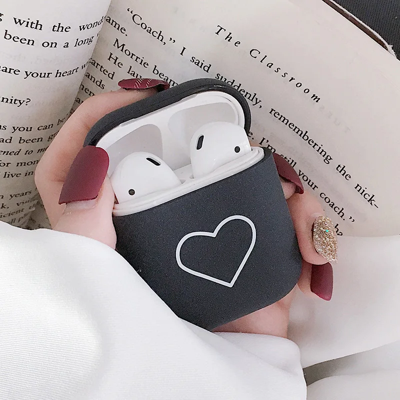 Luxury Hard PC Earphone Case For Airpods Black Pink Heart Pattern Cases For Apple Airpods 1 2 Headphone Cover Protector Bags