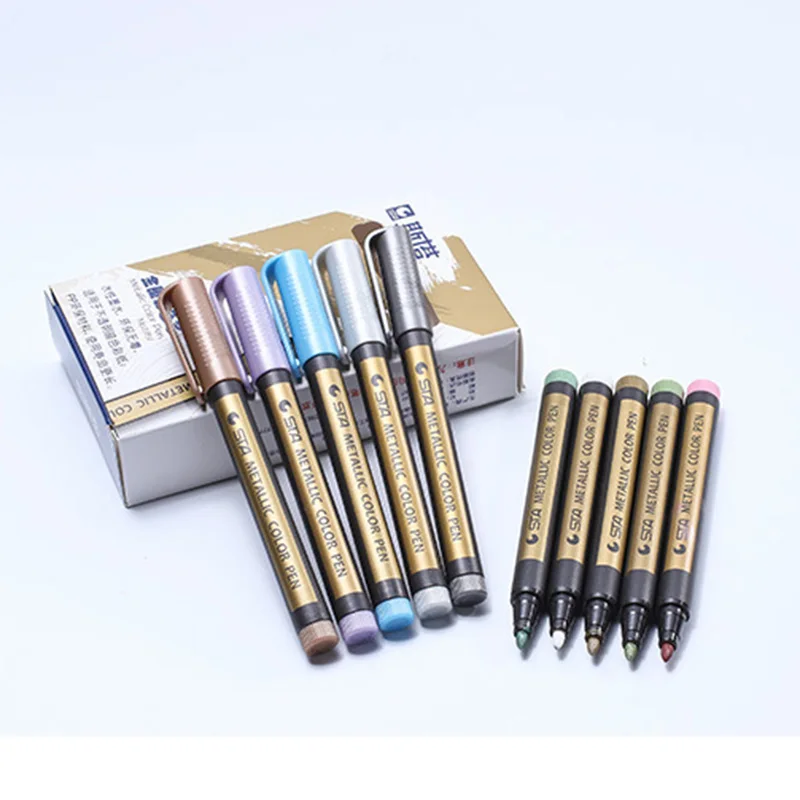 STA 10 шт Краски ручка металл Цвет ручка Технология золото и серебряная краска ручка принадлежности для учебы маркером