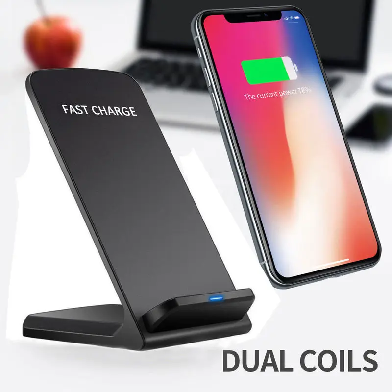 

QI Wireless Charger Quick Charge 2.0 Fast Charging for iPhone 8 10 X XS MAX XR Samsung S6 S7 S8 2-Coils Stand 5V/2A & 9V/1.67A