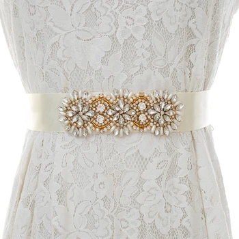 

Crystal Bridal Sash Gold Rhinestones Bridal Belt Handmade Pearls Wedding Belt For Bridal Bridesmaid Dresses S203G