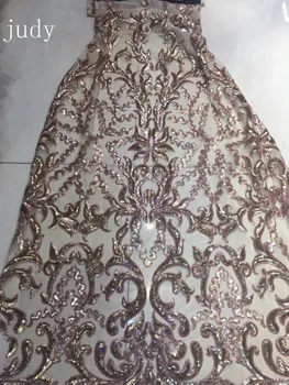 

JL339# 5yards/bag 2018 High quality African fabric Sequins in rose gold stripes pattern is used for wedding parties