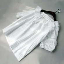 Hollow Out Lace Patchwork Tassel Fringed tshirts Cotton women white t shirt Summer Tops Mori Girl Lace-up Ruffle shirts