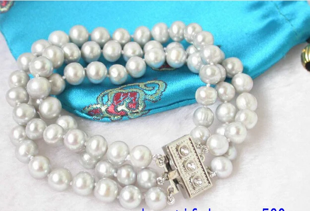 

hot sale FREE SHIPPING N725 BEATIFUL 8'' Elegant! 3strands gray pearls bracelet bangle Natural >>free shipping