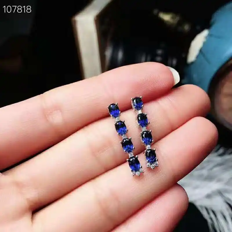 Женские серьги гвоздики из серебра 925 пробы с сапфиром 3 х4 мм|Серьги-гвоздики| |