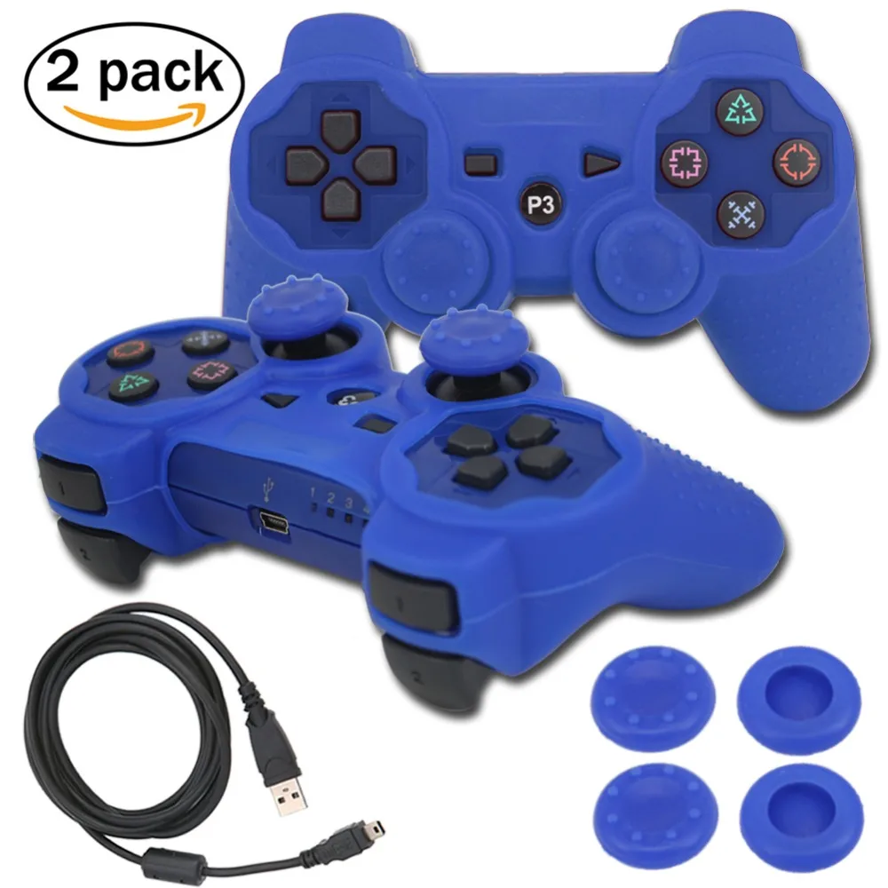 blueloong 2pcs Blue and Blue Color Wireless Bluetooth Joystick Gamepad For Playstation 3 PS3