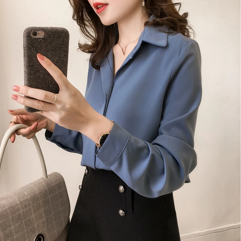

Spring new women's shirt long-sleeved top loose fashion wild solid color shirt female basic tops Pullover shirt