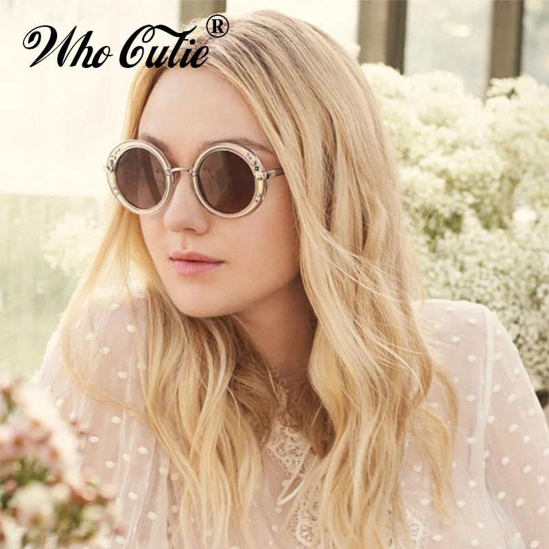 WHO CUTIE Маленькие стразы круглые солнцезащитные очки для женщин Ретро Кристальные круглые прозрачные линзы солнцезащитные очки для покрытия оттенков OM403