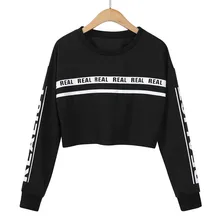 Новинка, женская белая укороченная толстовка с буквенным принтом, топ, блузка, Осенний короткий свитер с длинным рукавом для девочек, для йоги, топ, футболка