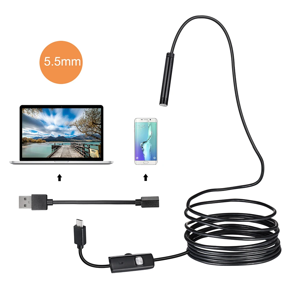 

1/2/5/10m PC USB Endoscope Android Camera 5.5mm Lens HD IP67 Waterproof Pipe Borescope Endoscoop Camera Snake Tube Inspection