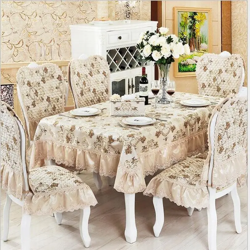 

Europe Elegant 3D Embroidered Lace Fabric Party Tablecloth Set Suit Table-cloth Rectangular Round Table Cloth Chair Cover