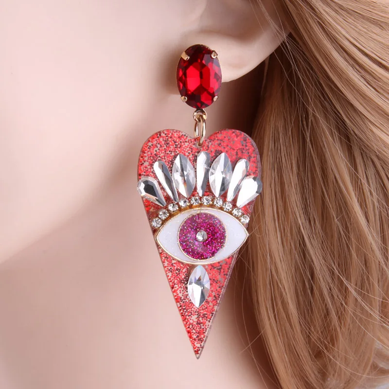NeeFu WoFu серьги в форме сердца из смолы, брендовые большие серьги с кристаллами, большие длинные серьги, аксессуары для ушей, рождественский подарок - Окраска металла: red
