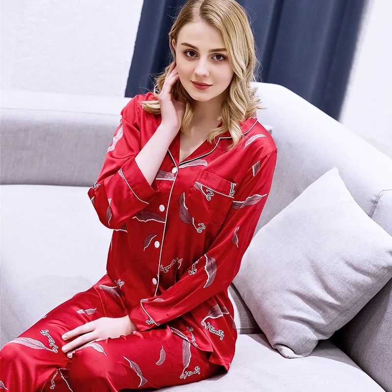 Smmoloa пара шелковые пижамы с длинными рукавами с принтом атласная Пижама Lounge парная Пижама наборы