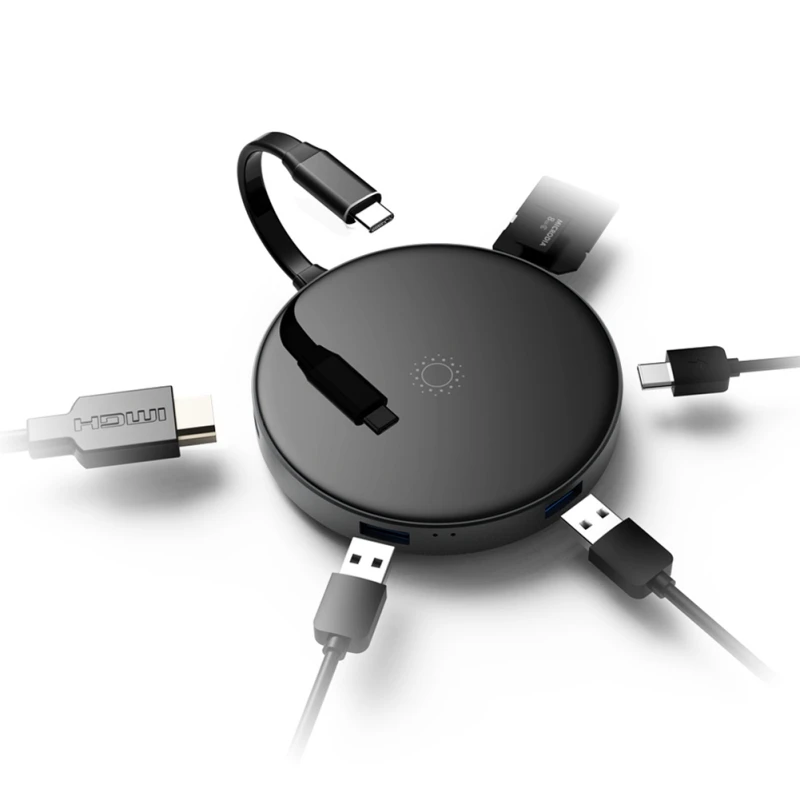

Portable Multi Function USB C Hub Adapter 4K HDMI Output QI Type-C Wireless Charger SD/TF Card Reader