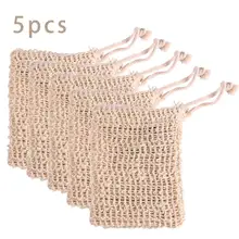 5 Pcs Soap Protector Foam Soft Cleaning Exfoliator Natural Portable Massage Cotton And Flax Bag