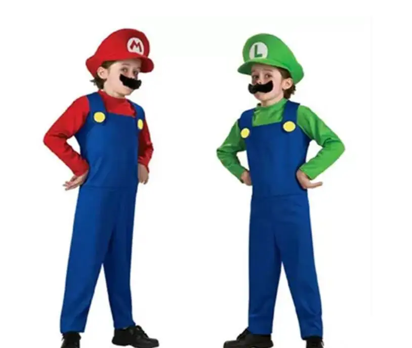 Классическая Косплэй для детей Super Mario Bros Косплэй танцевальный костюм комплект Хэллоуин вечерние MARIO & костюм Луиджи для детей Подарки