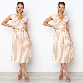 

Summer Dress Women 2019 V Neck Stripe Sexy Club Fashion Party Dresses Casual Beach Long Robe Femme Vestidos Cheap Clothes China