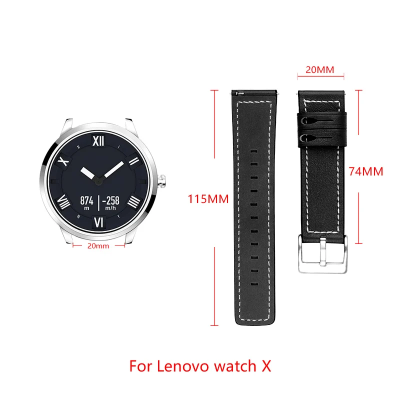 20 мм кожаный ремешок для lenovo watch X Сменный ремешок lenovo часы с кожаным браслетом серебристая пряжка регулируемый размер