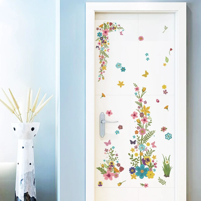 Romantic Flower Wall Stickers For Home Wedding Decor Accessories DIY Natural Plant Decor Mural Wall Art Poster Free shipping