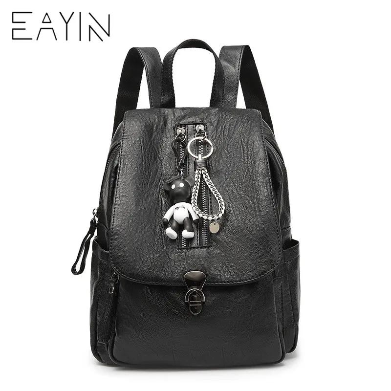

backpack female Genuine leather backpacks woman Soft Large school bags For adolescent girls Lady's bag with Pendent