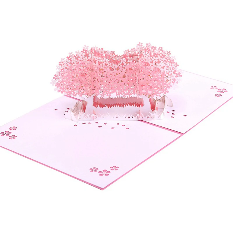  3D Handmade 2pcs Pink Blooming Cherry blossoms Tree Paper Invitation Greeting Cards PostCard Mother - 32910912523