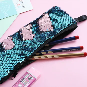 

2019 Fashion Women Sequin Cosmetic Bags Coin Purse Student Pencil Bag Pen Case Zipper Makeup Case