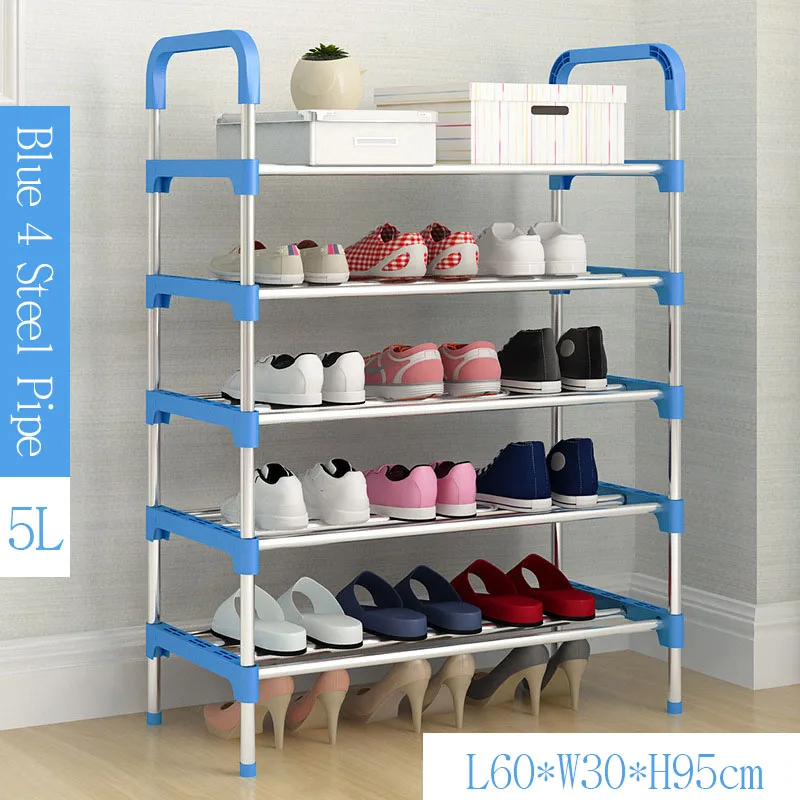 Простые металлические стойки для обуви с поручнем многослойный сборочный шкаф для обуви домашняя мебель экономия пространства органайзер для обуви для прихожей - Цвет: Blue 5L
