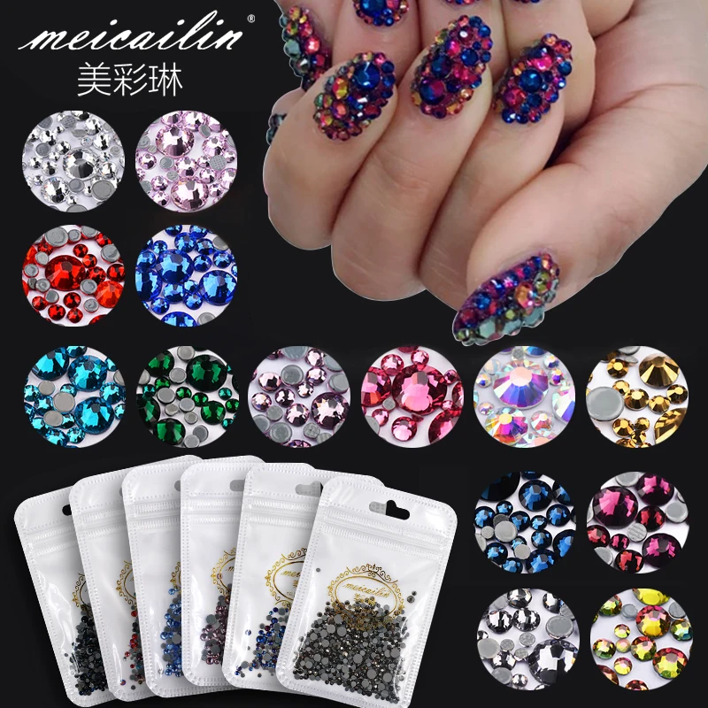 

Meicailin 5g Mixed Size SS3-SS20 AB Flatback Nail Art Rhinestones Crystal Non Hotfix Strass 3D Manicure Accessories Decorations