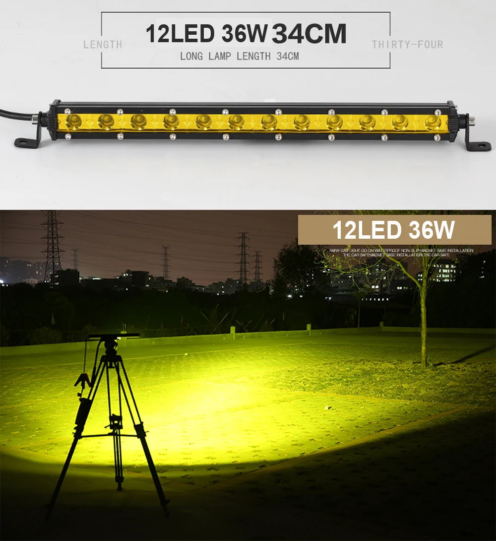 Супер тонкий 18 Вт 36 Вт 54 Вт 72 Вт 90 Вт Однорядный светодиодный светильник-бар для внедорожника грузовика 4X4 Автомобильный чистый Точечный светильник для вождения s 12 в 24 В белый желтый