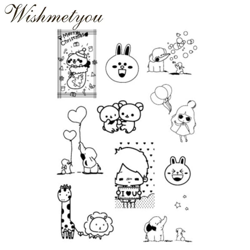 

WISHMETYOU Cartoon Animal Silicone Seals Stamps Girl Transparent Clear Stamp For Kids Decoration Scrapbooking Photo Album Making