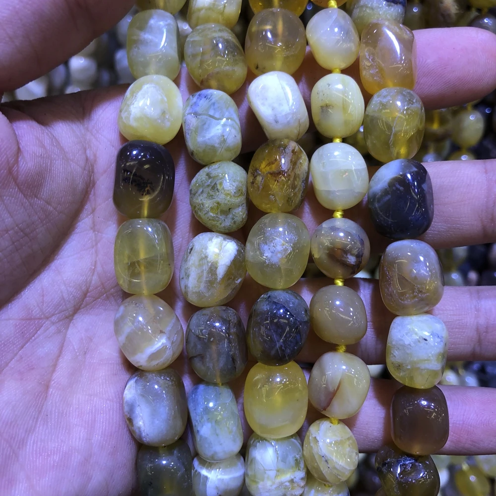 Wholesale 2strings Natural Yellow Opal Stone Polished Gem Stone Nugget Beads,Genuine Gem Jewelry Making Beads,15.5