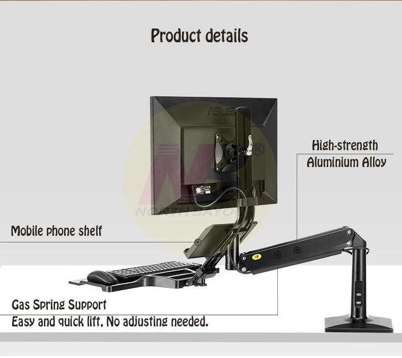 NB FC35 эргономичная настольная газовая пружина 22-35 дюймов монитор держатель с складной клавиатурой лоток полный движения сидя-стенд рабочая станция