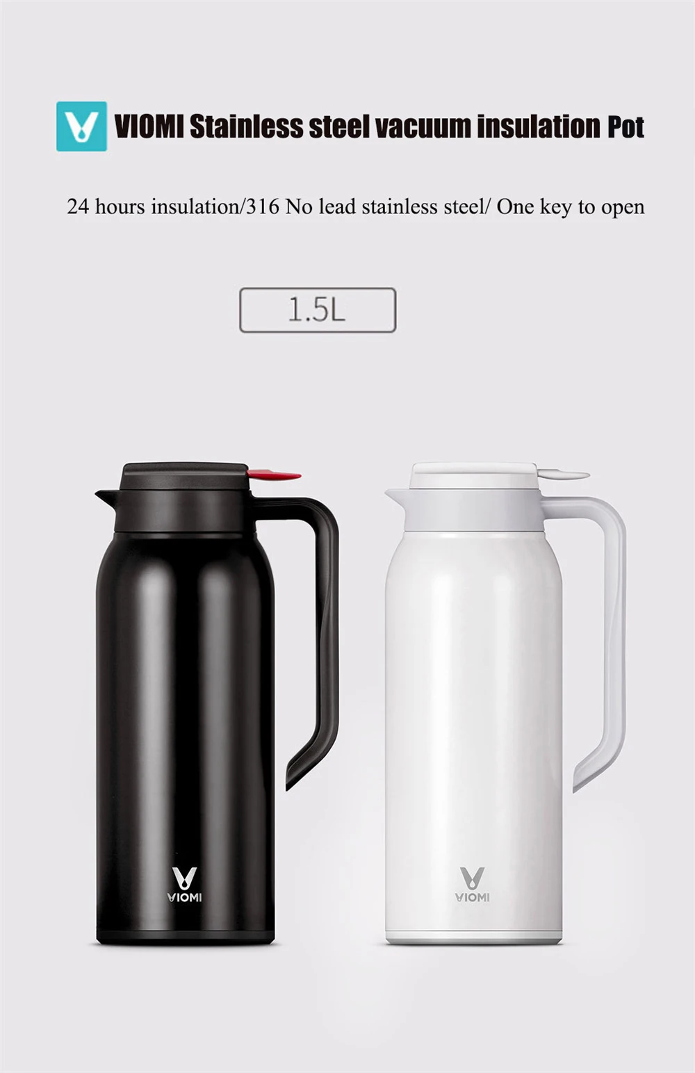 Xiaomi VIOMI 1.5L Thermo Mug Stainless Steel Vacuum Flask 24 Hours description image