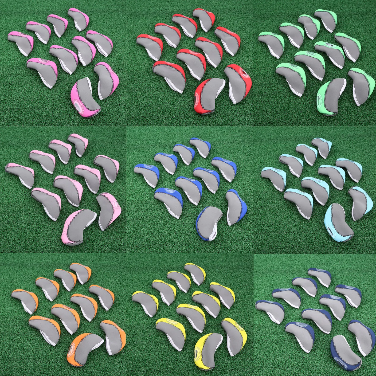 

10 Pcs/Set Neoprene Golf Club Head Covers With Transparent Plastic Viewing Window For Irons Head Protective Headcovers 9 Colors