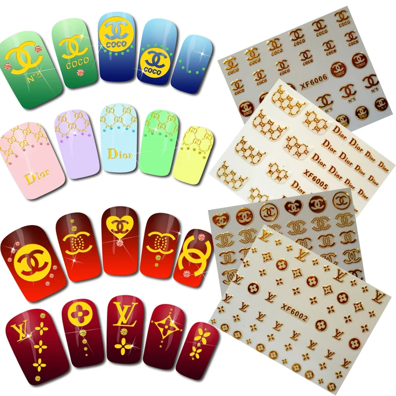 DIY Gold Nail Stickers Self Adhesive Sticker Flower Brand Design Decal