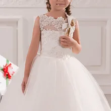 Белый/слоновой кости Тюль Святого первого причастия кружево с аппликацией и бисером совок декольте бальное платье цветок девушка платье для свадьбы