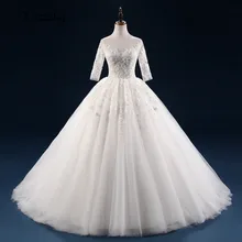 Vintage Ball Gown Wedding Dress Lace Applique Bead 2017 Long Puffy Bridal Gowns With 3/4 Sleeves Vestido De Casamento RW416