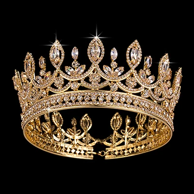 Hadiyana новая корона невесты Ретро медная CZ с яркими стразами Свадебные аксессуары принцесса волосы большой полный Короны Диадемы BC3684 - Окраска металла: gold