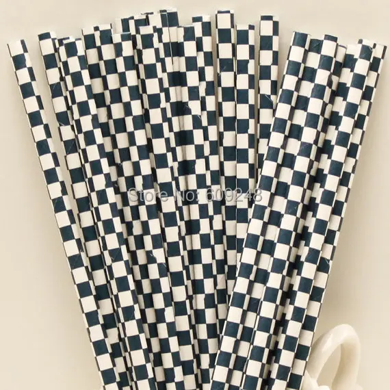 100pcs Mixed Colors Navy Checkered Paper Straws,checker Paper Drinking Straws,party Sip Sticks