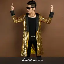 Модные британские Тренчи для женщин Для Мужчин's Пальто для будущих мам Тренч ночном клубе певица костюмы Блёстки личности маг более Пальто для будущих мам Мужская одежда