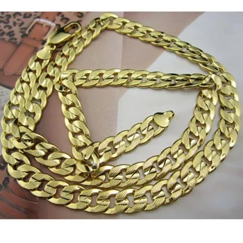 

Classic Cuban Necklace Yellow Gold Filled Mens Necklace Solid Chain Gift 24" Long