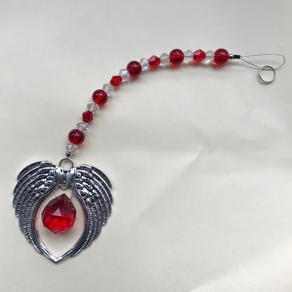 

1PCS Red Chakra Crystal Angel Wings Suncatcher Prism Pendant Hanging Crystals Decoration