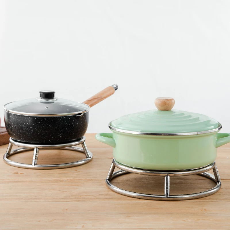 Stainless steel round pot rack kitchen heat insulation anti-scalding casserole plate shelves home simple organizer